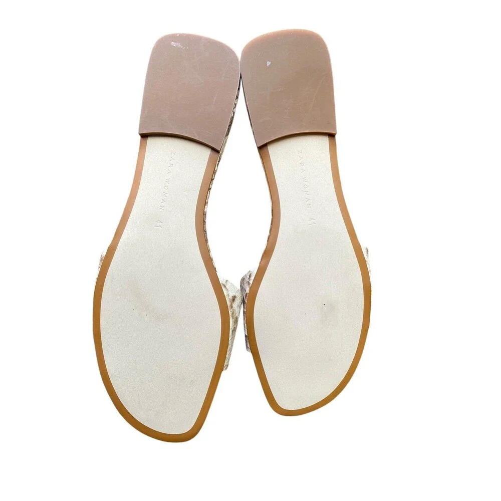 Zara Woman EU41 US10 leather snake print beige cream Tan nude slide sandals